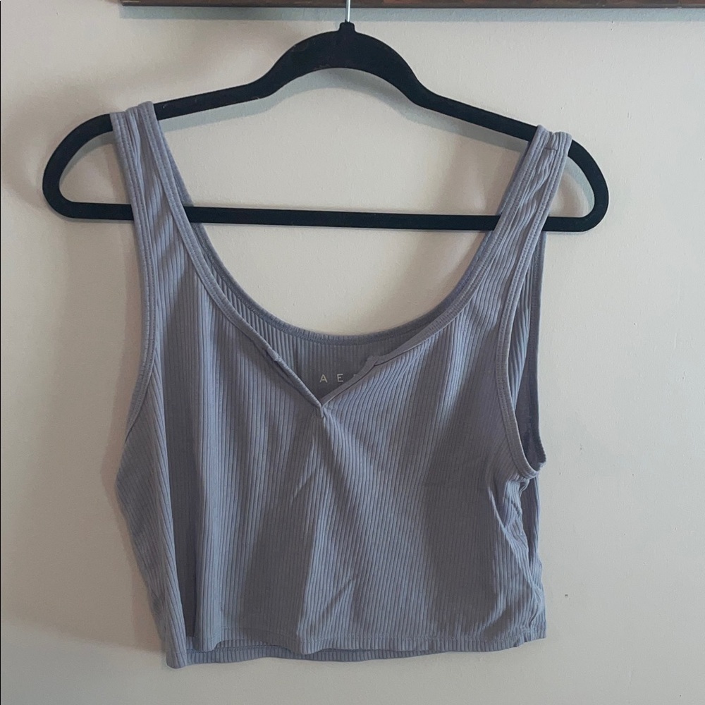 Ribbed Scoop Crop Tank Top - Light Gray
